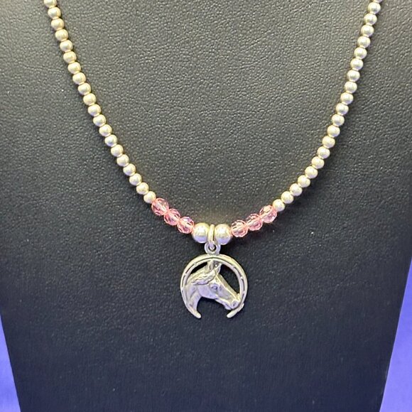 Sterling Silver Equestrian/Horse/Horseshoe Choker Necklace - Picture 2 of 11